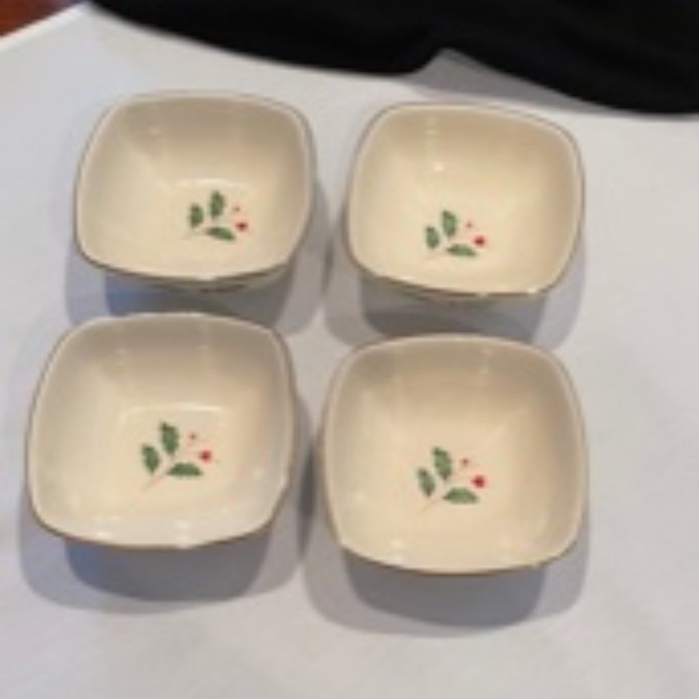 4 Lenox Holiday Pattern Square Nut/Candy Dishes